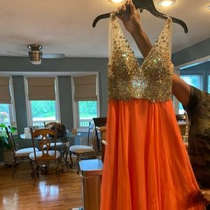 Coral Beaded Prom Dress